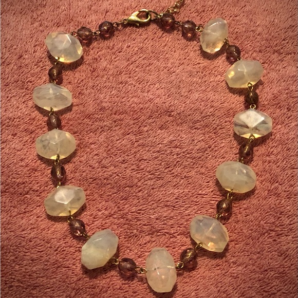 Vintage Frosted Crystal Beaded Iridescent Faux Moonstone Necklace & Earrings - Picture 2 of 5
